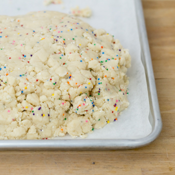 shortbread dough on cookie tray (Magical Fairy Shortbread Bites)