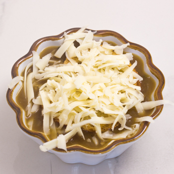 cheese on French onion soup