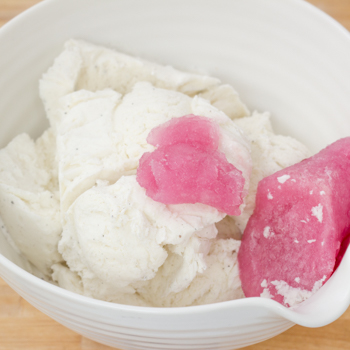 Ice cream mixed with pink lemonade.
