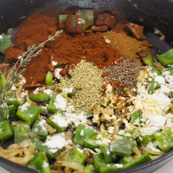 spices with green peppers and onions