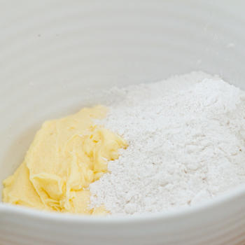 creamed margarine next to flour mixture